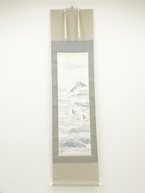 JAPANESE HANGING SCROLL / HAND PAINTED / PAIRED CRANES 
